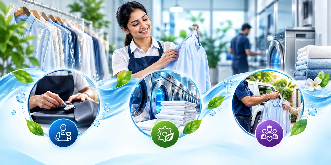 MKDC team pressing, washing and hand-delivering freshly cleaned garments in Bhubaneswar